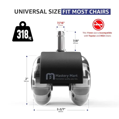 Miniatura 3 de Ruedas giratorias para silla de oficina Mastery Mart para suelos de madera dura, ruedas rodantes suaves y silenciosas de alta resistencia para silla