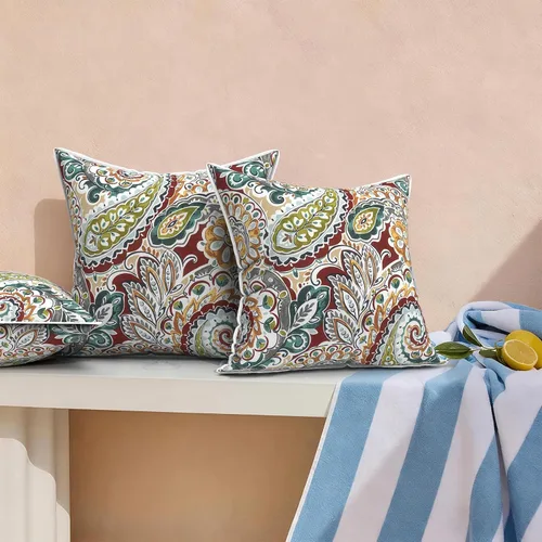 Miniatura 698 de Juego de 2 almohadas para exteriores de 16 x 16 pulgadas, repelentes al agua con interiores, para muebles de patio, hogar, jardín, geometría bohemia