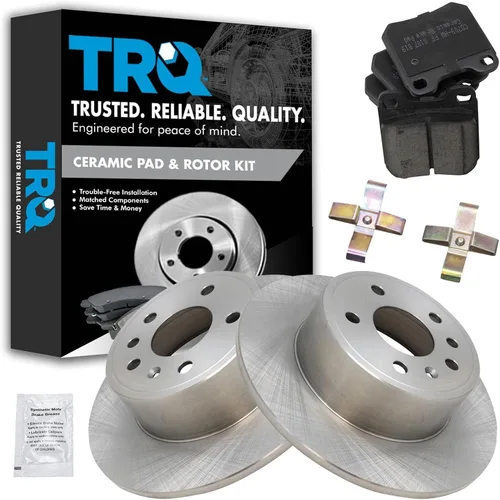 Miniatura 92 de TRQ Kit de rotor de freno trasero y pastillas de cerámica Posi premium compatible con camioneta Chevy GMC