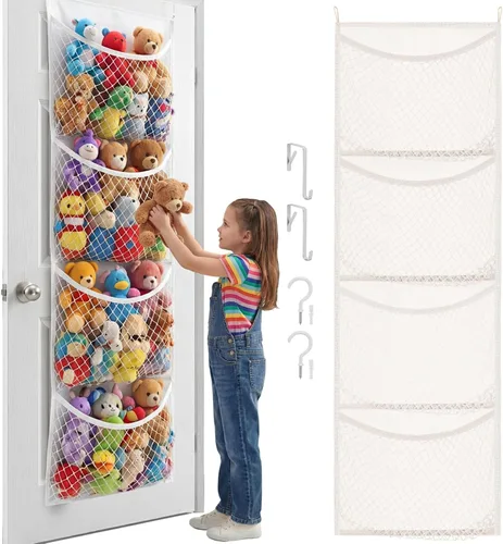 Miniatura 9 de Almacenamiento de animales de peluche sobre la puerta, organizador de juguetes de algodón para almacenamiento de juguetes de peluche, suministros