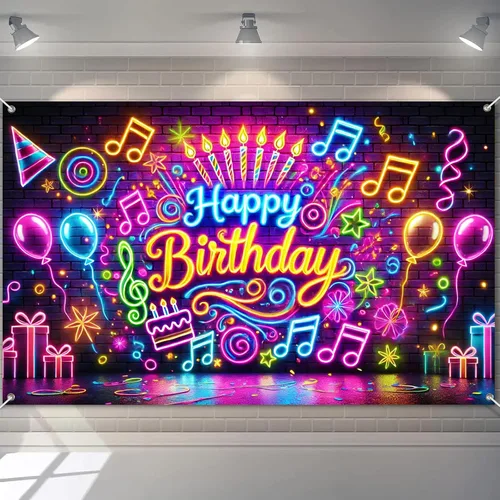 Miniatura 11 de BlissYard Pancarta de Neón de Feliz Cumpleaños que Brilla en la Oscuridad Pancarta de Feliz Cumpleaños que Brilla en la Oscuridad Telón de Fondo