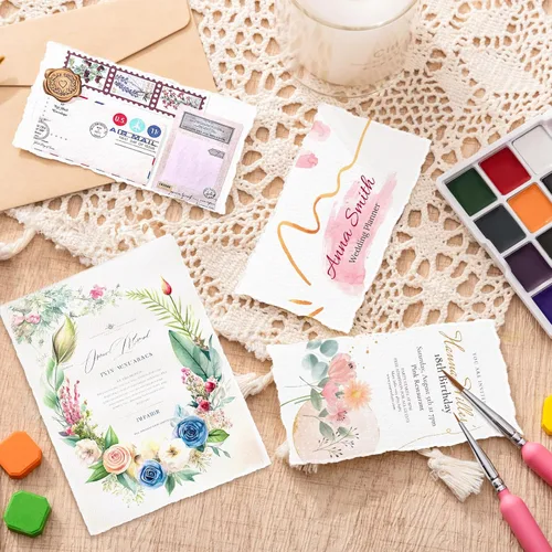 Miniatura 7 de Prudiut 50 hojas de papel de acuarela de 6 x 8 pulgadas, 160 GSM con borde deckled borde, papel hecho a mano con textura rugosa para invitaciones
