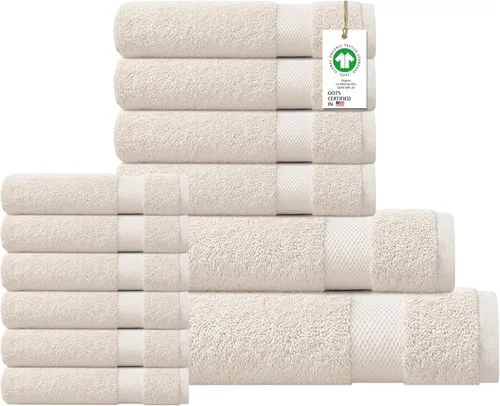 Miniatura 55 de Toallas 100% algodón orgánico de 22.93 oz/m² de felpa al tacto de secado rápido, paquete de 12 toallas de lavado de algodón orgánico, certificado