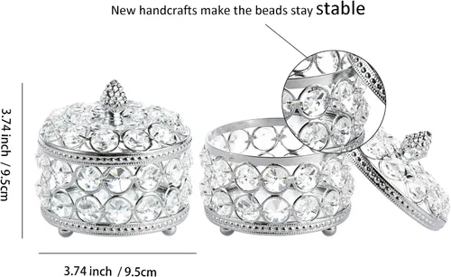 Miniatura 4 de Feyarl Caja organizadora de joyas de cristal transparente, aretes, anillos, almacenamiento del tesoro, recuerdo con superficie de espejo de vidrio