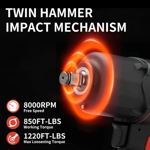 Miniatura 2 de AEROPRO TOOLS - Llave de impacto neumática compuesta de 1/2 pulgada (A315), martillo doble, par de aflojamiento máximo de 1220 pies-libras, 8000