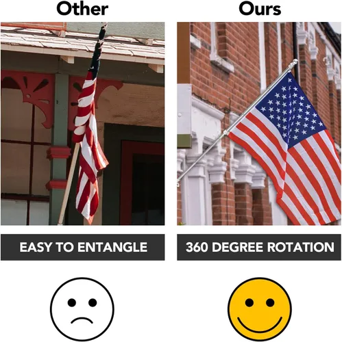 Miniatura 5 de Yeesun Mástil de bandera para casa con bandera estadounidense de 3 x 5, montaje en pared de 6 pies con soporte para porche del hogar, decoración al