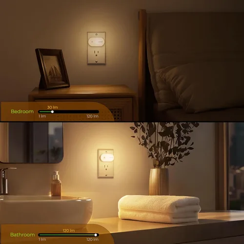 Miniatura 6 de AUVON Luz nocturna enchufable con sensor de movimiento (120 lúmenes), luces nocturnas LED inteligentes regulables, brillo de 1-120 lúmenes