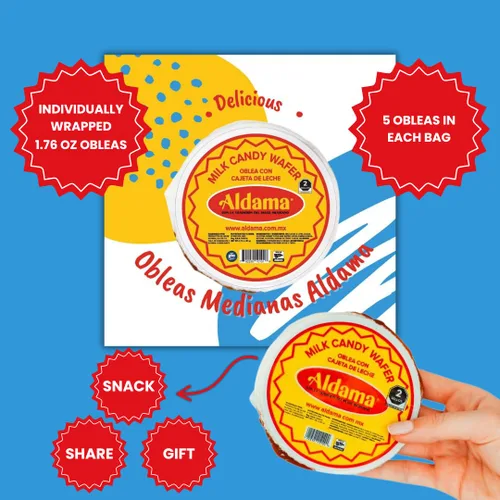 Miniatura 5 de ALDAMA Obleas Mediana Obleas - Caramelo de leche de obleas mediana - 8.81 onzas Galletas cremosas mexicanas de Oblea con relleno de Dulce de Leche
