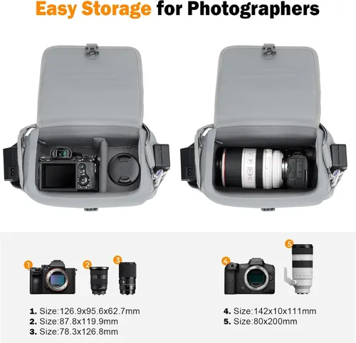 Miniatura 3 de CADeN Bolsa para cámara - Bolsa cruzada de hombro compatible con cámaras y lentes Nikon, Canon, Sony, DSLR SLR sin espejo (1.0 gris, pequeña)