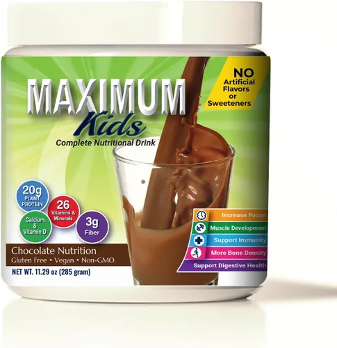Maximum Kids - Mezcla completa de polvo orgánico. Gran sabor, fácil de usar, bebida nutricional completa con 26 vitaminas y minerales, 0.71 onzas de