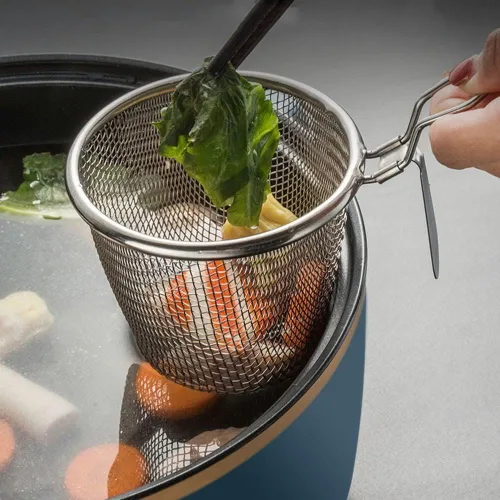 Miniatura 6 de Vctitil Cesta para freír de acero inoxidable, malla de alambre fino, colador de alimentos, pequeña sartén caliente, filtro de tamiz para albóndigas