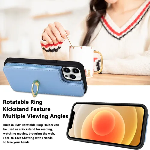 Miniatura 6 de Funda tipo cartera para iPhone 12 y 12 Pro con soporte para tarjetas, rotación de 360°, soporte de anillo de dedo con función atril, protección