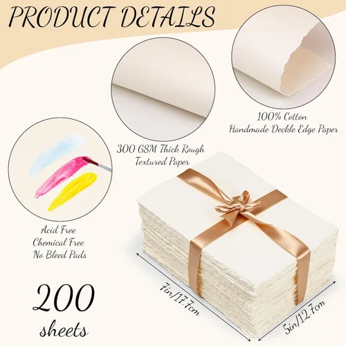 Miniatura 2 de Oleitodh 200 hojas de papel de acuarela de algodón de 5 x 7 pulgadas, 140 lb/300 GSM, papel hecho a mano, cartulina para acuarela, papel texturizado