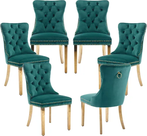 Miniatura 93 de LKTART Juego de 2 sillas de comedor de terciopelo, sillas de comedor copetudas con ribete de anillo de clavo, silla de comedor tapizada con patas