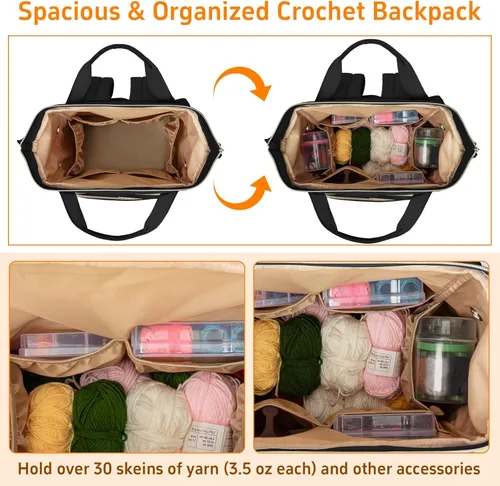 Miniatura 3 de Mochila para hacer punto, organizador grande de bolsa de ganchillo, organizador de almacenamiento de hilo resistente al agua, soporte de hilo