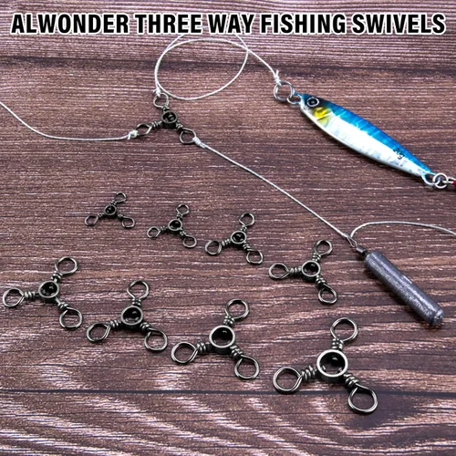 Miniatura 6 de Alwonder Paquete de 100 aparejos de pesca giratorios de 3 vías, acero inoxidable de 28 a 143 libras, níquel negro, conectores giratorios de pesca
