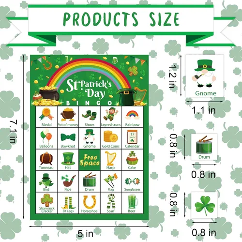 Miniatura 5 de Tarjetas de juegos de bingo del día de San Patricio para adultos, niños y niñas, 24 jugadores, fiesta del día de San Patricio, juegos de bingo
