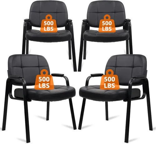 Miniatura 27 de CLATINA Silla de cuero para invitados de oficina, silla de recepción sin ruedas con reposabrazos y soporte de madera, sillón de escritorio