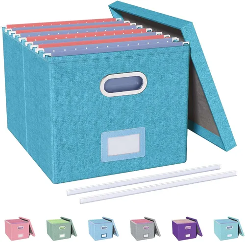 Miniatura 43 de Organizador de archivos en paquete de 2, caja archivadora portátil con tapa, compatible con carpetas tamaño carta/legal, organizador de documentos
