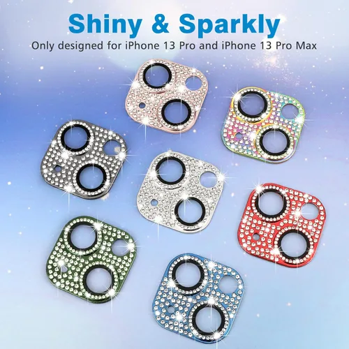 Miniatura 33 de Protector de lente de cámara diseñado para iPhone 12 Pro Max, con diamantes de imitación 3D con diamantes de imitación 9H, vidrio templado, Rosado