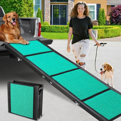 Rampa para perros de longitud máxima de 71 pulgadas y ancho de 20 pulgadas para perros grandes de hasta 250 libras, superficie plegable y