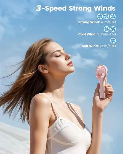 Miniatura 2 de Edvision Mini ventilador portátil – Potente ventilador personal de mano con 3 velocidades, lindo y pequeño, recargable por USB para viajes