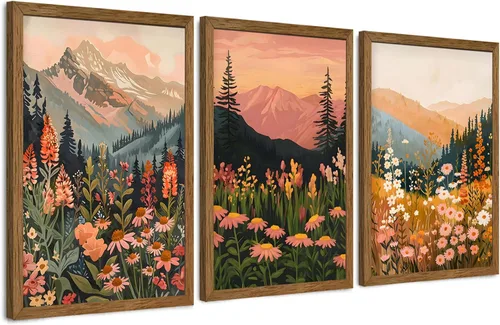 Miniatura 14 de ICHZUMW Arte de pared floral botánico neutro, decoración de pared de flores de granja en blanco y negro, impresiones en lienzo de arte lineal