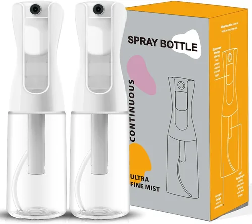 FIRUZA Botellas de pulverización continua para cabello, pulverizador de niebla ultrafina (6.8 fl oz/6.8 onzas, paquete de 2), rociador de agua