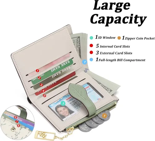 Miniatura 2 de GAEKEAO Billeteras pequeñas para mujer, con bloqueo RFID, plegable, de piel vegana, con bolsillo con cremallera, ventana de identificación