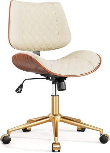 Silla de escritorio de oficina en casa con ruedas giratorias, moderna silla de oficina sin brazos de piel sintética, pequeña silla de computadora