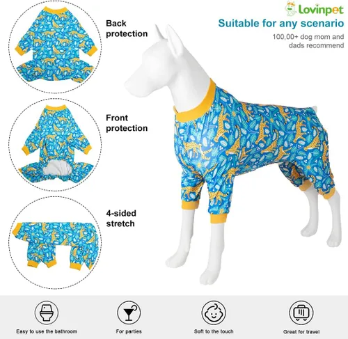 Miniatura 3 de LovinPet Onsies for Dogs Large - Camisa para aliviar la ansiedad de mascotas, protección solar, pijama para perros, tela cómoda, estampado