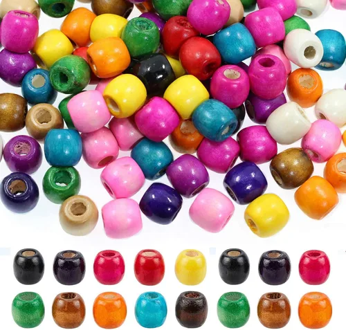 Miniatura 24 de 200 piezas de cuentas de madera natural con agujero grande, BetterJonny - 20 mm de cuentas rondelle redondas de madera sueltas, cuentas de madera