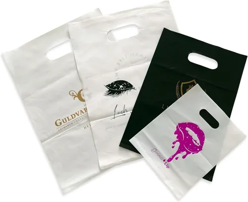 Miniatura 6 de 100 bolsas de plástico personalizadas SALIFECO con logotipo, bolsas de compras personalizadas de 2.36 mil con asas troqueladas, bolsas de regalo
