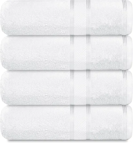 Casa Lino Juego de 4 toallas de baño blancas (54 x 27 pulgadas) – Juego de toallas de baño grandes – Toallas de baño 100% algodón para baño –