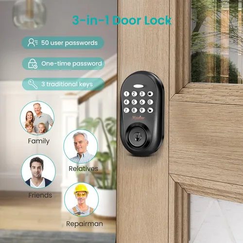 Miniatura 4 de Cerradura de puerta de entrada sin llave, cerradura inteligente con teclado para puerta delantera, código de teclado electrónico con bloqueo