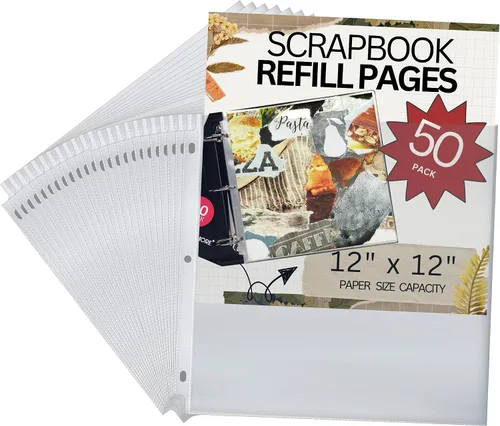 Performore Paquete de 50 páginas de repuesto para álbumes de recortes, protectores de hojas transparentes de 12.25 x 12.25 pulgadas para carpetas de