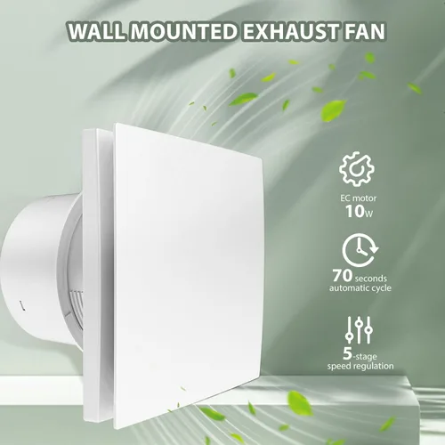 Miniatura 3 de Extractor de baño montado en la pared de 4 pulgadas con control remoto motor EC de bajo ruido, fácil instalación de vidrio/pared, velocidad