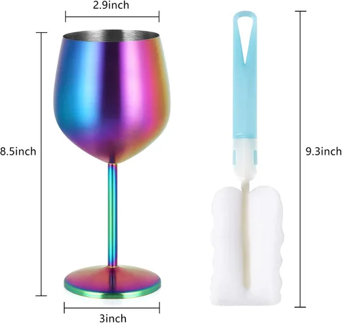 Miniatura 7 de Lifecapido Juego de 6 copas de vino de acero inoxidable, copas de vino coloridas de acero inoxidable de 18 onzas, copas de vino de metal con tallo