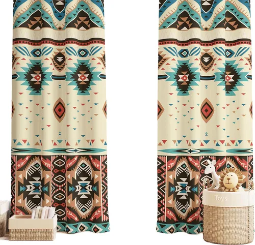 Miniatura 21 de YCness Cortinas aztecas, patrón étnico nativo nativo americano del suroeste, patrón étnico bohemio occidental geométrico para sala de estar