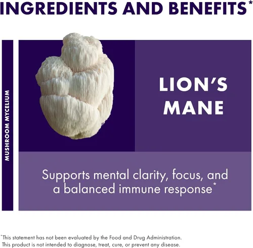 Miniatura 6 de Host Defense Mushrooms Lion's Mane - Cápsulas de suplemento para apoyo a la salud cerebral - Soporte de hongos para concentración y función