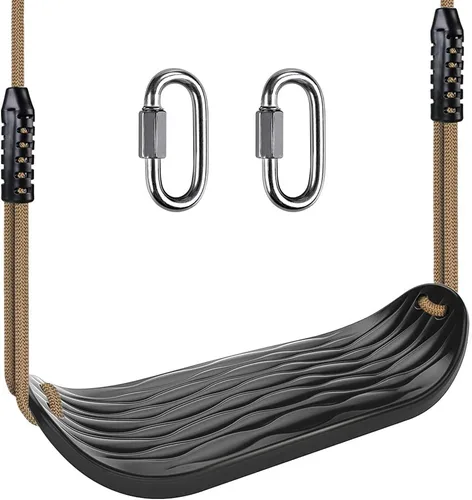 SELEWARE Asiento de columpio de plástico, juego de columpio de árbol antideslizante con cuerda ajustable y 2 mosquetones, juego de columpio Negro