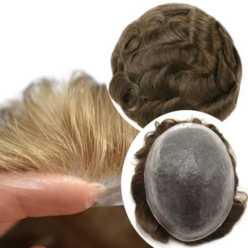 Miniatura 39 de Mens Toupee Remy pieza de cabello humano para hombres 0.002 in ultra fina piel tupé para hombres V-Looped Hairpiece para hombres sistema