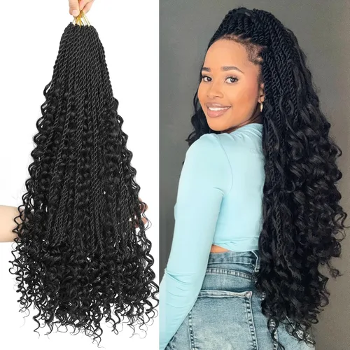 Miniatura 11 de Cabello senegalés de ganchillo con extremos rizados, 12 pulgadas, 8 paquetes de cabello bohemio de ganchillo con rizos de diosa, rizos de ganchillo