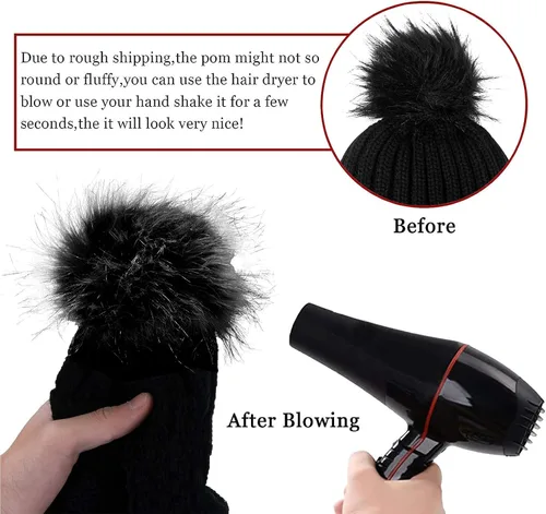 Miniatura 7 de ZOORON Gorro de invierno para mujer, de punto grueso, de piel sintética, pompón, gorro holgado