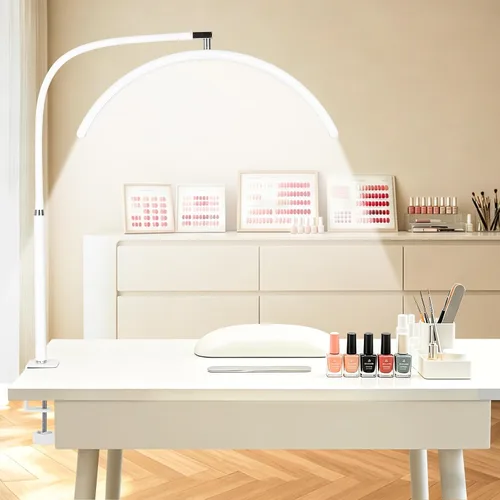 Miniatura 9 de Luz de media luna para escritorio de uñas, lámpara de manicura LED profesional sin sombras con abrazadera, 3 modos de color y 10 niveles de brillo