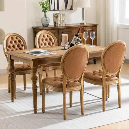 Miniatura 2 de ODUSE-DAILY French Country - Juego de 2 sillas de comedor de color caramelo, sillas de cocina y comedor, sillas de cocina de piel sintética, Ámbar
