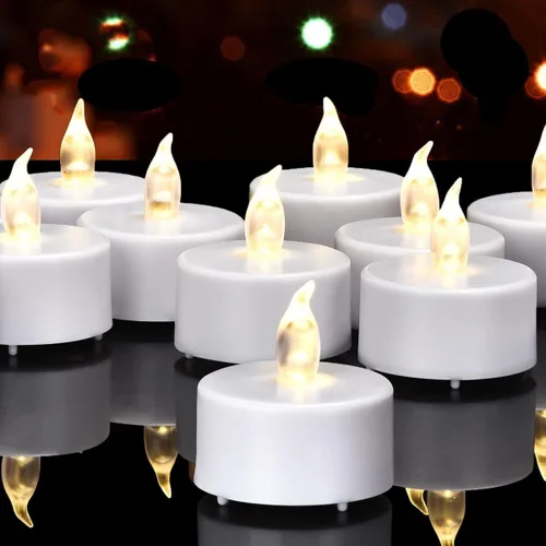 Miniatura 16 de Velas de té sin llama, paquete de 50 velas LED, realistas y brillantes, parpadeantes, de larga duración, 200 horas para festividades, fiestas, Azul