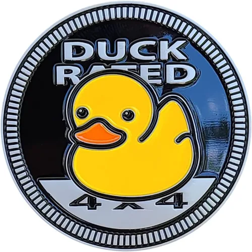 Insignia Automotriz de Metal 4x4 Duck Rated Diseñada Específicamente para el Jeep Wrangler o Cherokee ~ ¡Pégala en Cualquier Lugar! (DR-Badge)