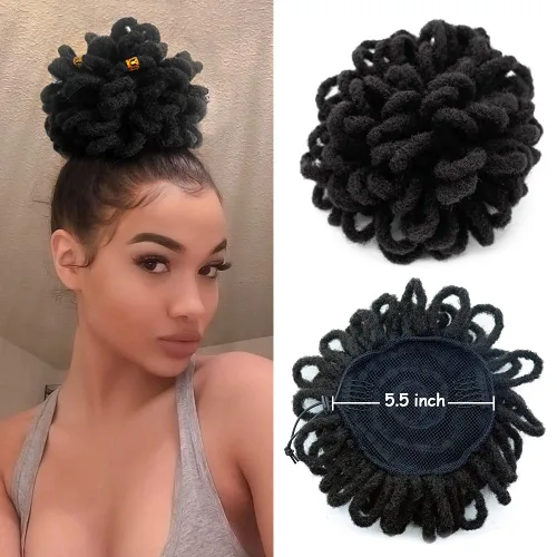 Miniatura 17 de Yinmei Baibian Loc Cola de Caballo con Cordón Moño de Pétalos Moños de Rastas Afro Rojas Cola de Caballo Rizado Hinchado Trenza Colas de Caballo
