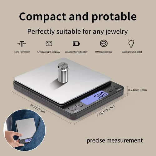 Miniatura 3 de SKEAP Báscula digital para joyeros y coleccionistas, escala digital de monedas con pantalla LCD retroiluminada, función de tara, ideal para piedras